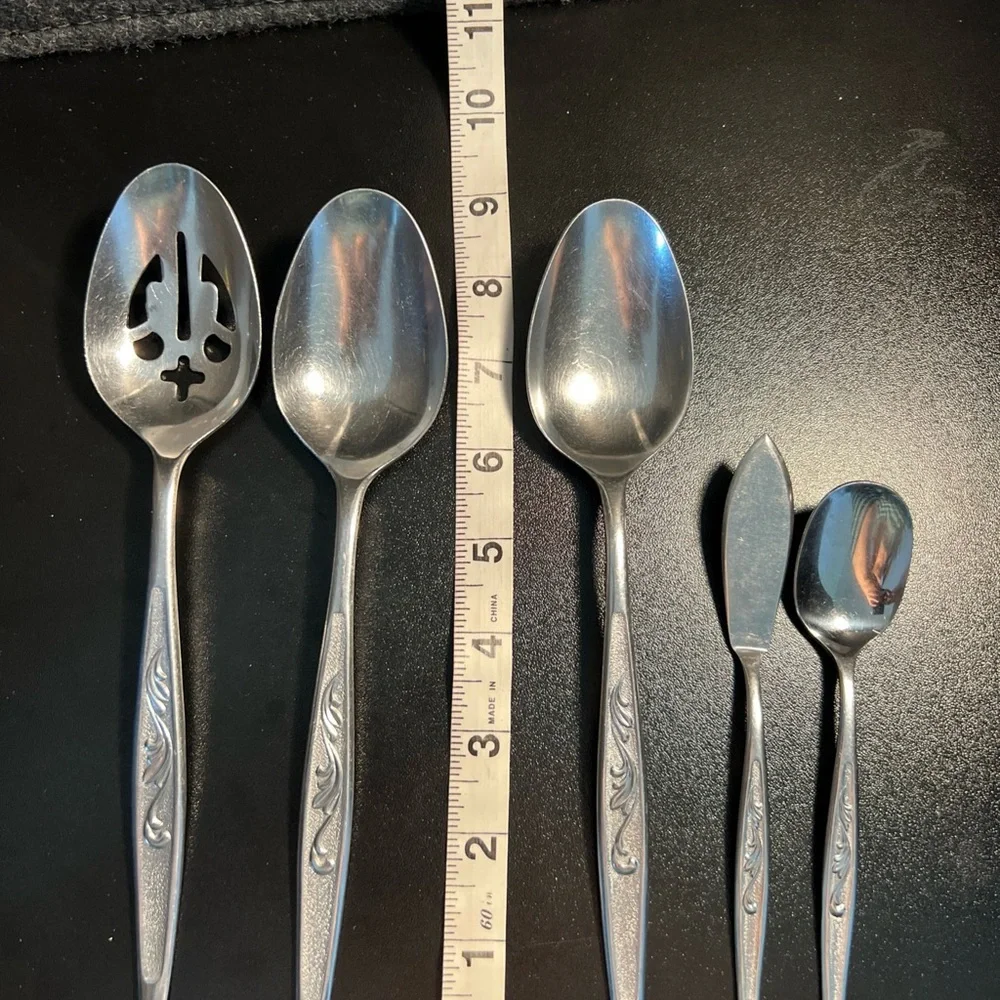 Vintage Carlton Japan Stainless Woodcrest 5‎ pcs Serving Set CAS1 Spoon Ladle